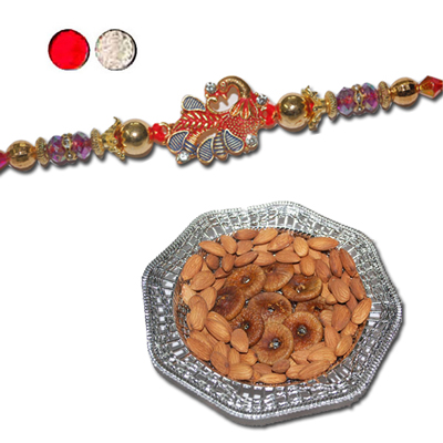 "Rakhi - FR- 8180 A  (Single Rakhi), Dryfruit Thali - RD900 - Click here to View more details about this Product